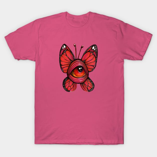 Groovy Pop Surreal Big Eyed Art Monarch Butterfly Illustration T-Shirt by ckrickett